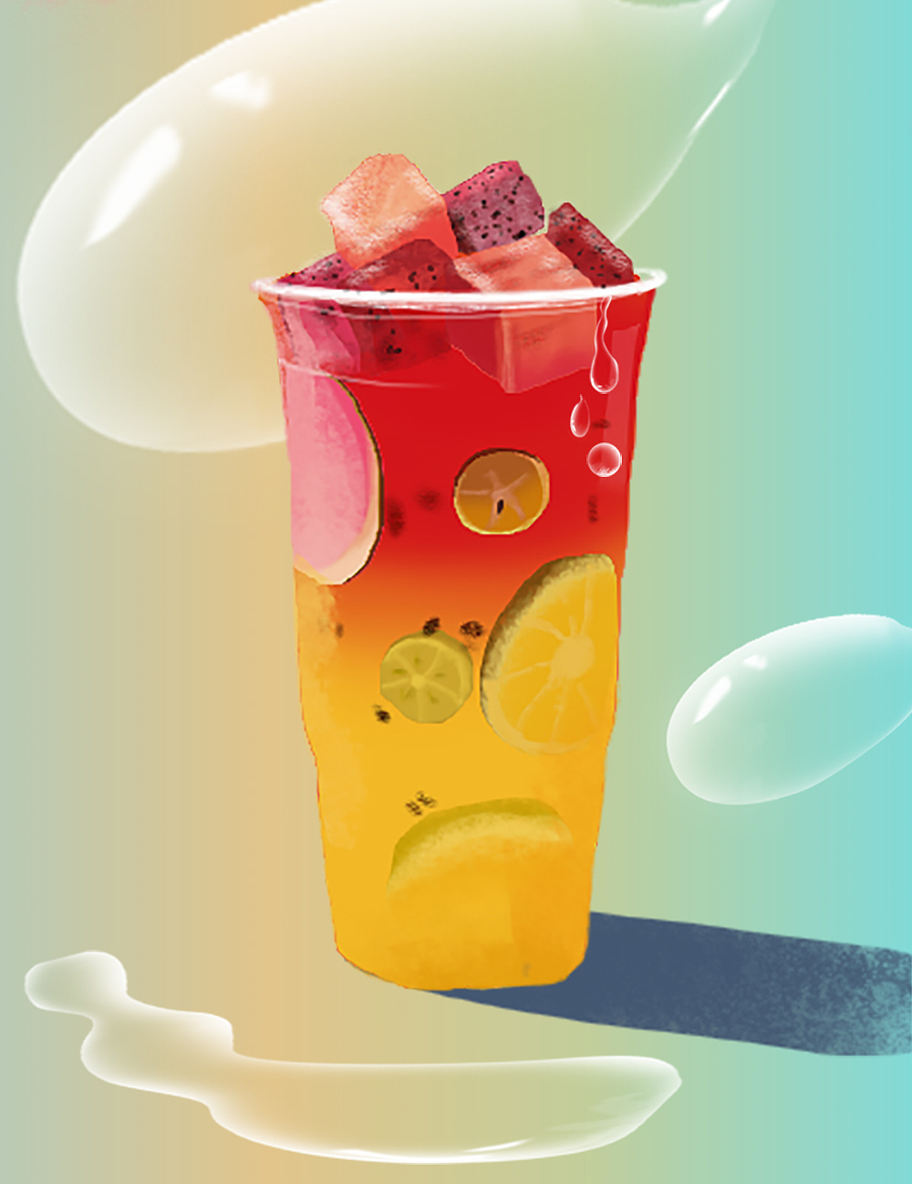 手绘满满水果茶的夏日时光